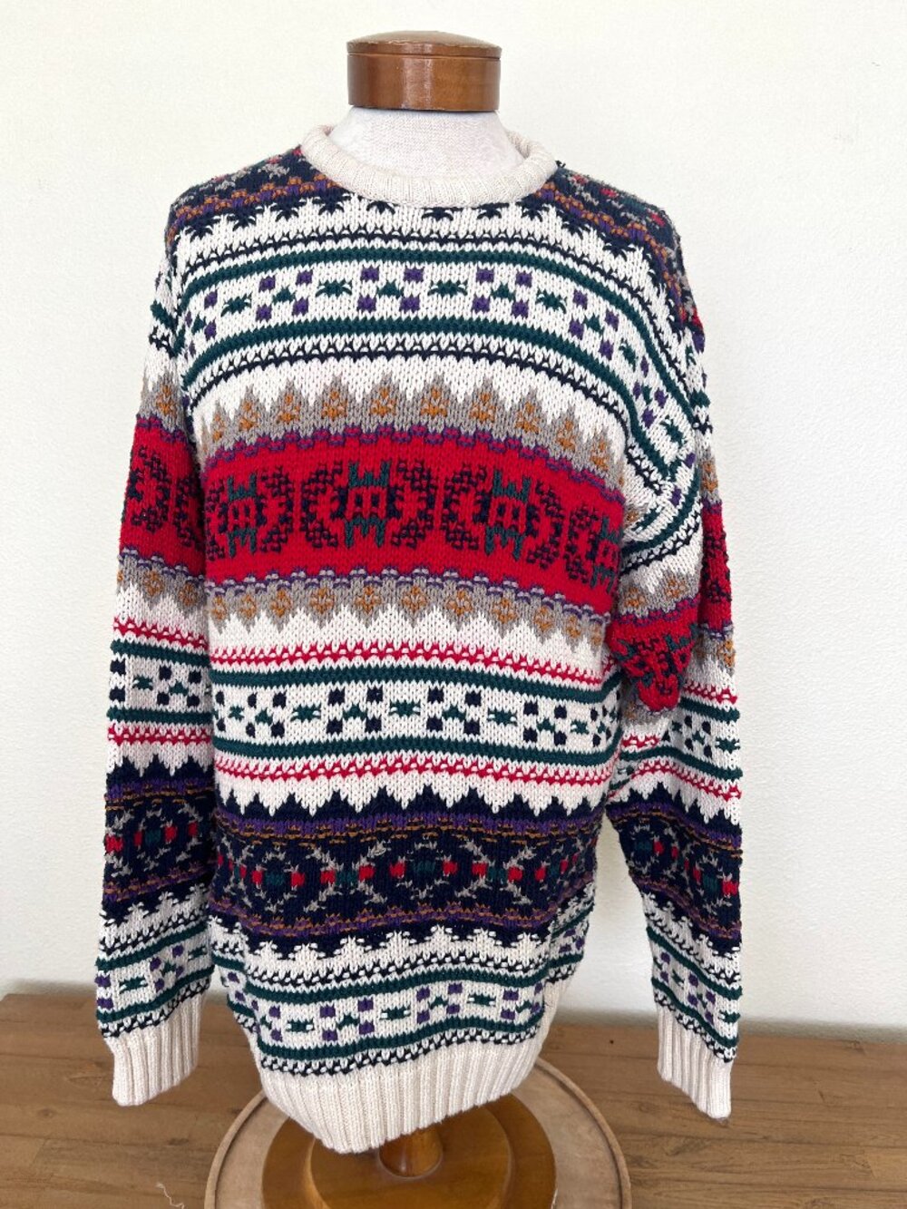 90's Field Gear Fair Isle Sweater – Made in USA - Cotton - Size Large Tall